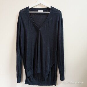 Aritzia Babaton V-Neck Midcentury 100% Linen Sweater – Navy – US Small